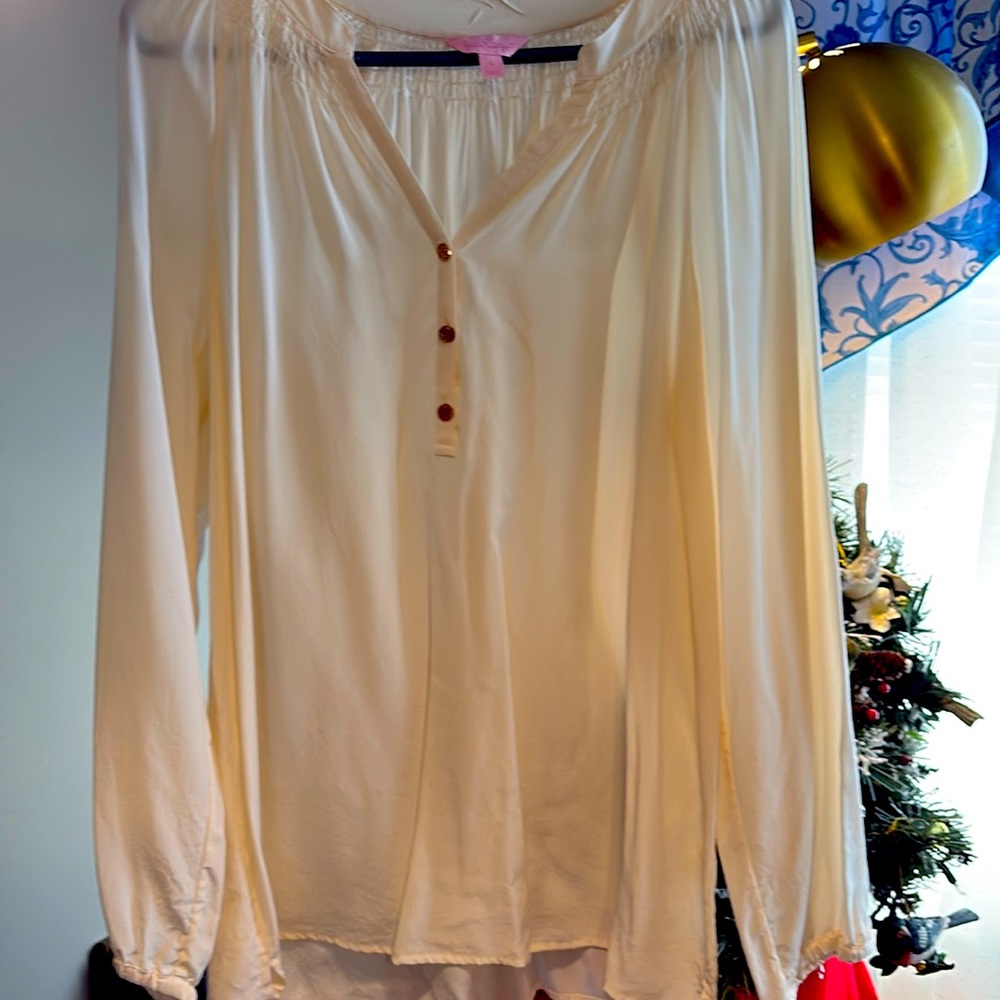 Lilly Pulitzer Elsa Silk Top in Passion Fruit Pink Sz L